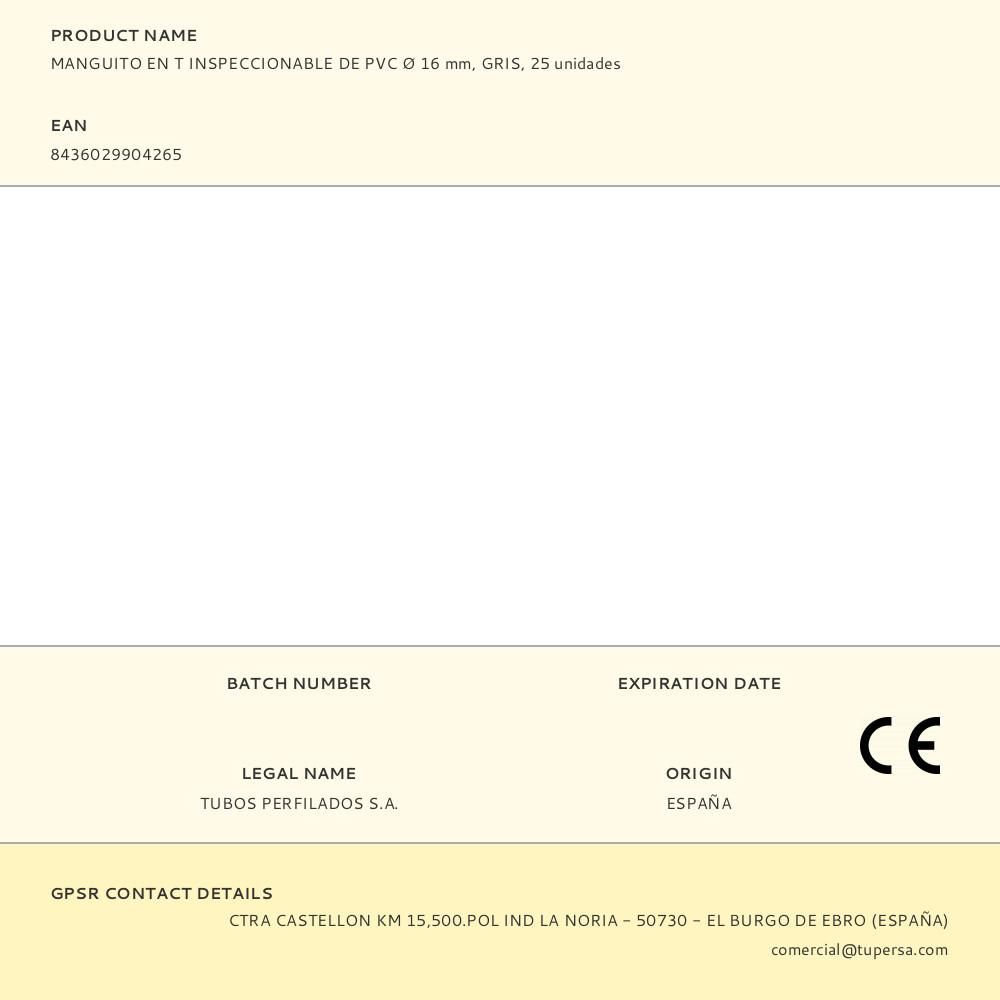 MANGUITO EN T INSPECCIONABLE DE PVC Ø 16 mm, GRIS, 25 unidades gallery 0