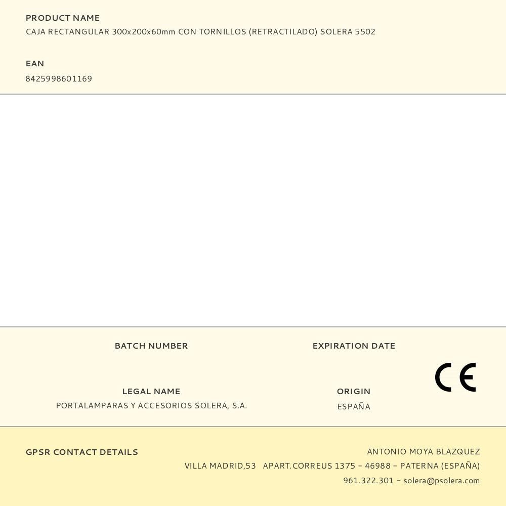 CAJA RECTANGULAR 300x200x60mm CON TORNILLOS (RETRACTILADO) SOLERA 5502 gallery 0