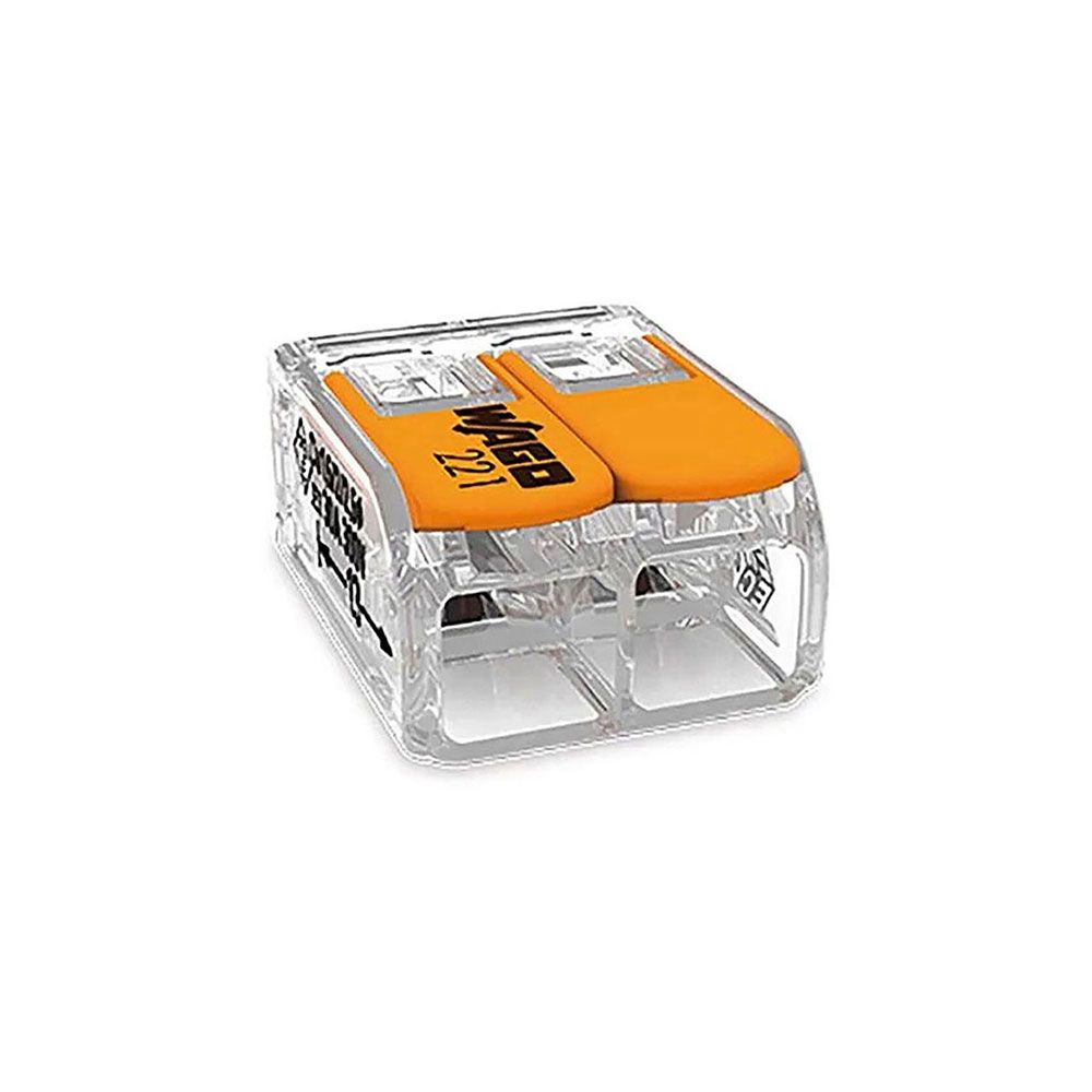 CONECTOR RÁPIDO CON PALANCA 2 VIAS, Ø MAXIMO 6 mm², 450 V , 41 A - TRANSPARENTE - 16 x 21,1 x 10,1 mm