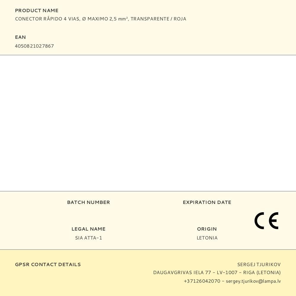 CONECTOR RÁPIDO 4 VIAS, Ø MAXIMO 2,5 mm², TRANSPARENTE / ROJA gallery 0