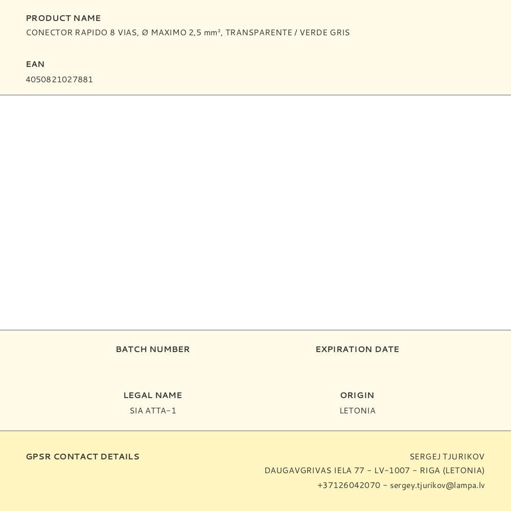 CONECTOR RAPIDO 8 VIAS, Ø MAXIMO 2,5 mm², TRANSPARENTE / VERDE GRIS gallery 0