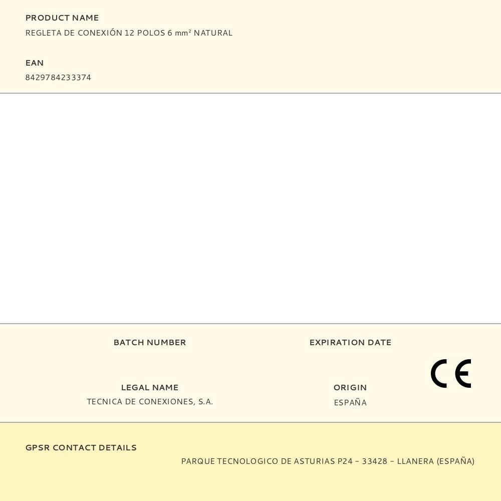 REGLETA DE CONEXIÓN 12 POLOS 6 mm² NATURAL gallery 0