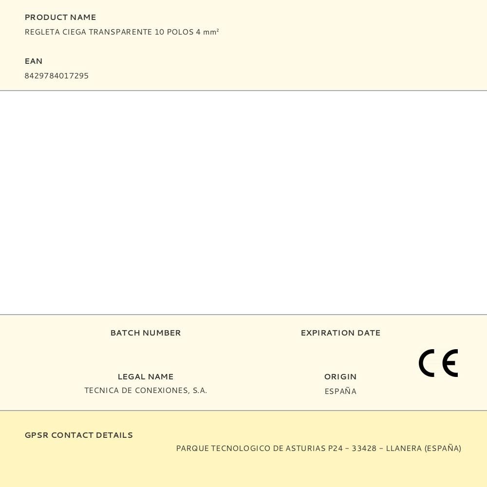 REGLETA CIEGA TRANSPARENTE 10 POLOS 4 mm² gallery 0