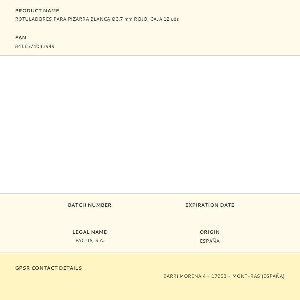 ROTULADORES PARA PIZARRA BLANCA Ø3,7 mm ROJO, CAJA 12 uds gallery 1