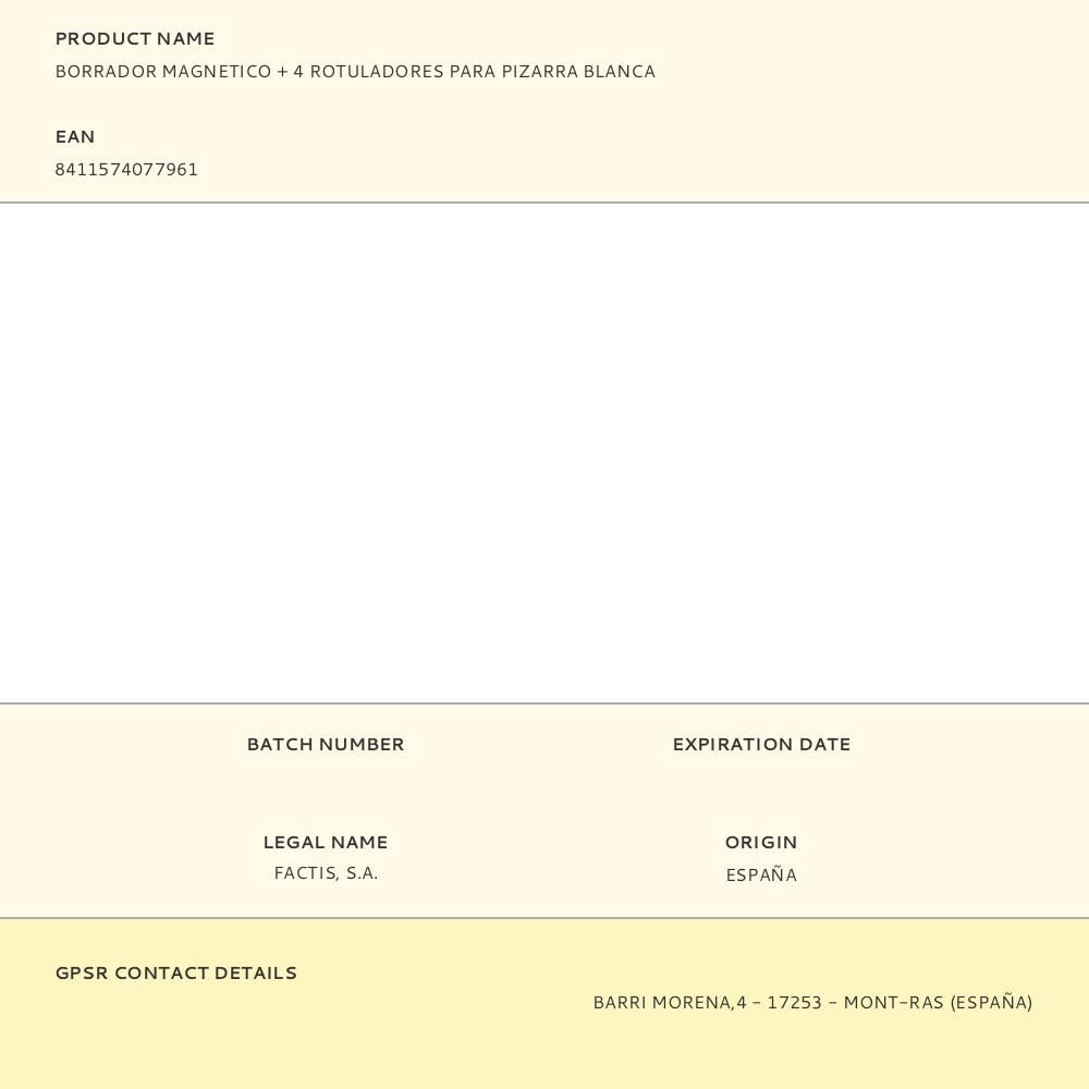 BORRADOR MAGNETICO + 4 ROTULADORES PARA PIZARRA BLANCA gallery 1