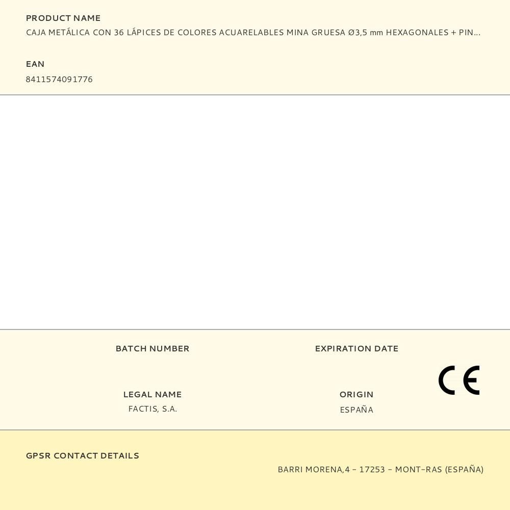 CAJA METÁLICA CON 36 LÁPICES DE COLORES ACUARELABLES MINA GRUESA Ø3,5 mm HEXAGONALES + PINCEL gallery 2