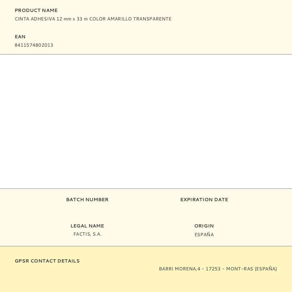 CINTA ADHESIVA 12 mm x 33 m COLOR AMARILLO TRANSPARENTE gallery 1