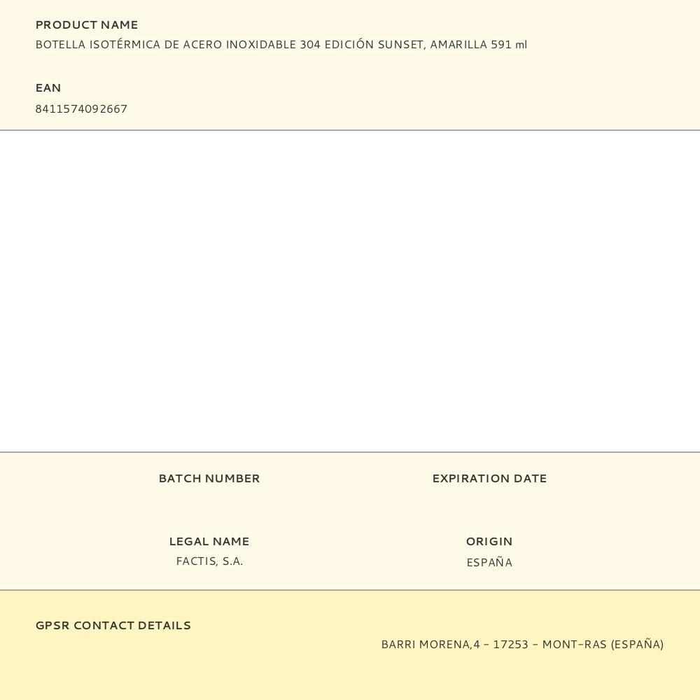 BOTELLA ISOTÉRMICA DE ACERO INOXIDABLE 304 EDICIÓN SUNSET AMARILLA 591 ml gallery 5
