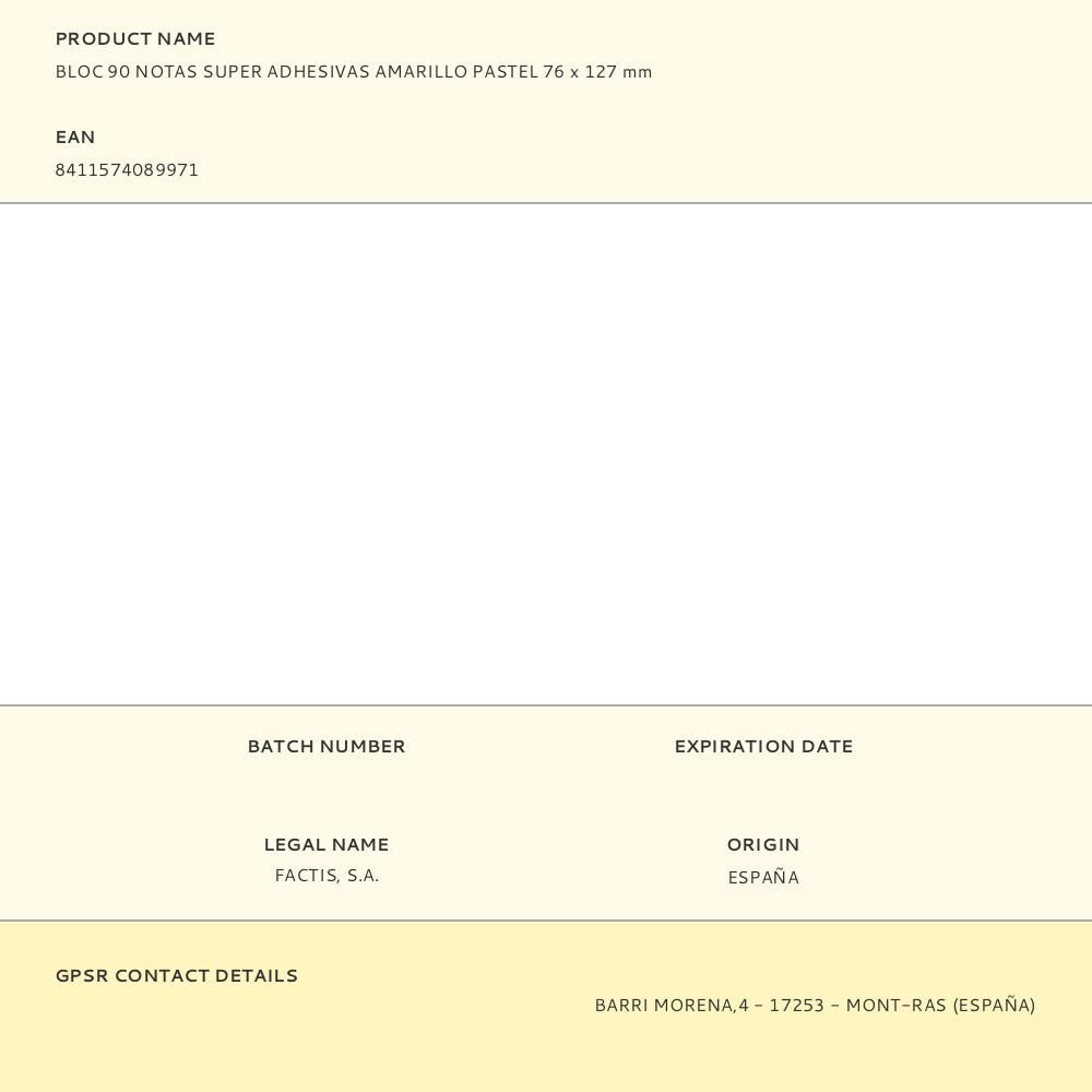 BLOC 90 NOTAS SUPER ADHESIVAS AMARILLO PASTEL 76 x 127 mm gallery 1