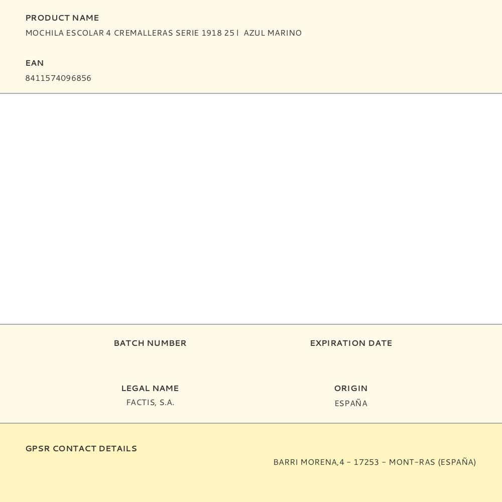 MOCHILA ESCOLAR 4 CREMALLERAS SERIE 1918 25 l AZUL MARINO gallery 3