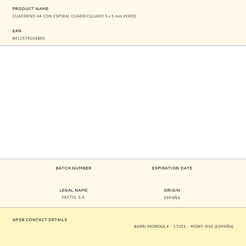 CUADERNO A4 CON ESPIRAL CUADRICULADO 5 x 5 mm VERDE gallery 2