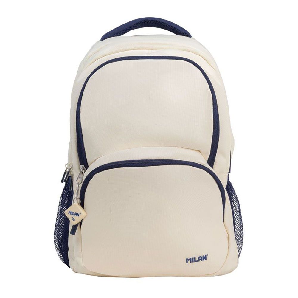 MOCHILA ESCOLAR 4 CREMALLERAS SERIE 1918 25 l BEIGE Y AZUL MARINO