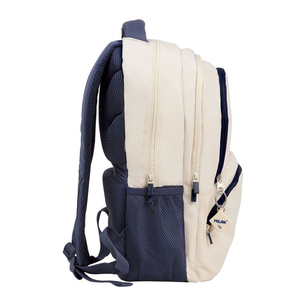 MOCHILA ESCOLAR 4 CREMALLERAS SERIE 1918 25 l BEIGE Y AZUL MARINO gallery 1