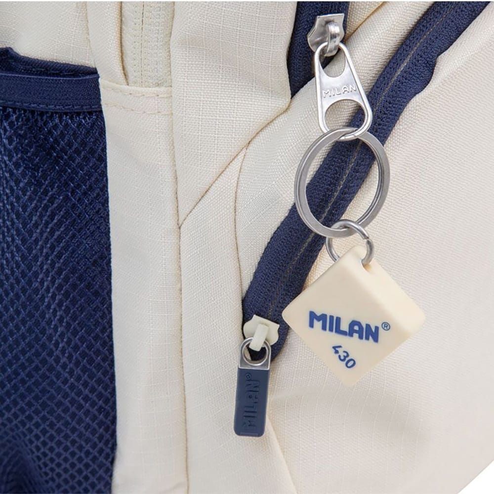 MOCHILA ESCOLAR 4 CREMALLERAS SERIE 1918 25 l BEIGE Y AZUL MARINO gallery 4
