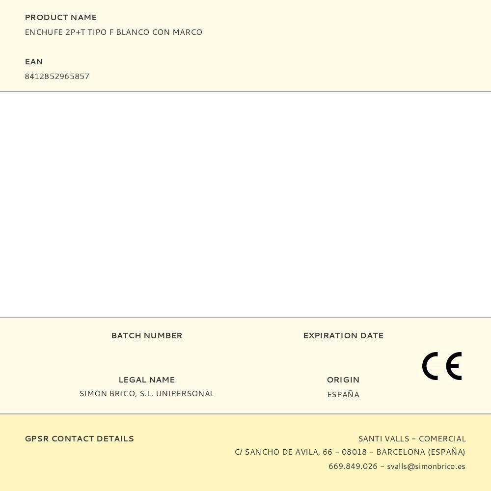 ENCHUFE 2P+T TIPO F BLANCO CON MARCO gallery 1