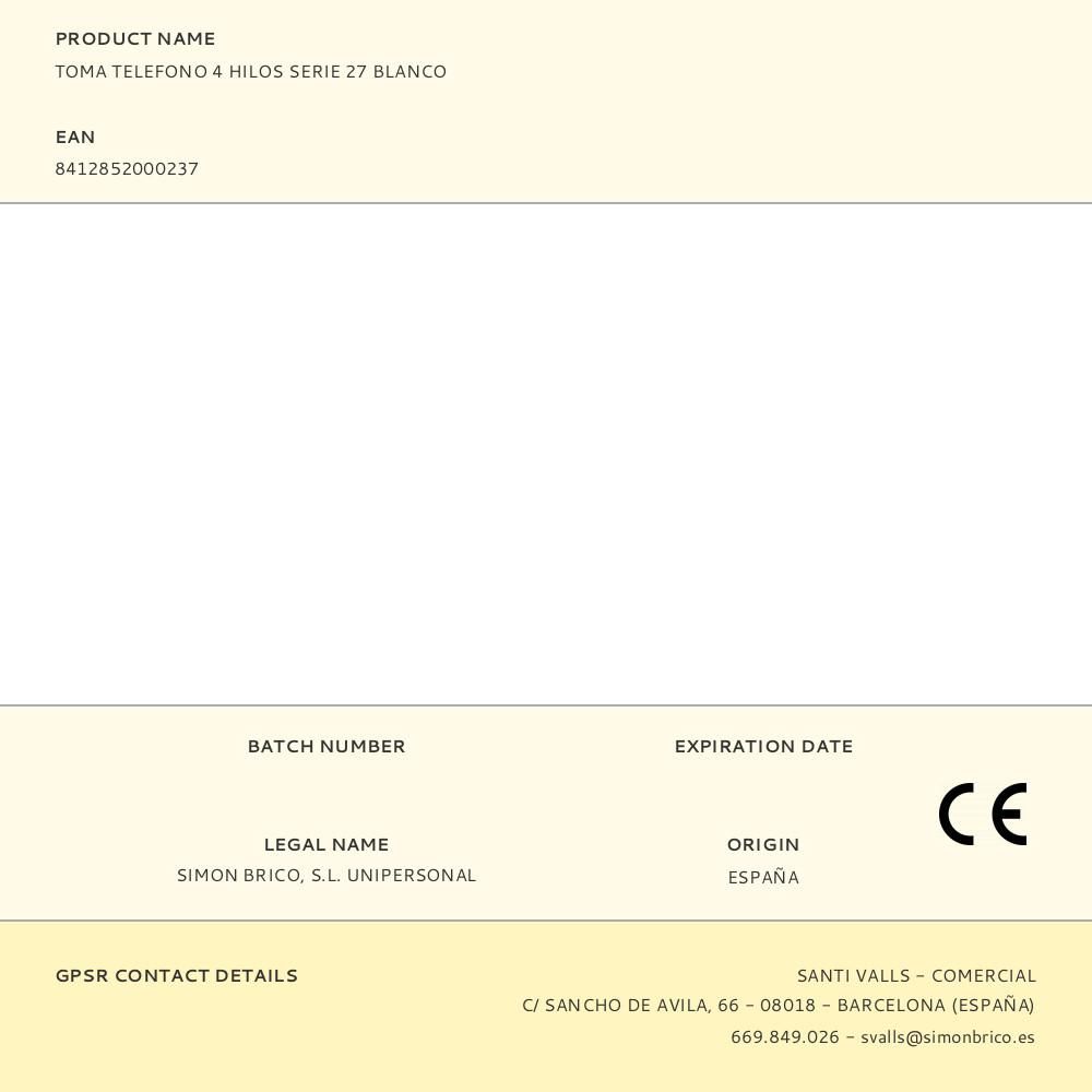 TOMA TELEFONO 4 HILOS SERIE 27 BLANCO gallery 0