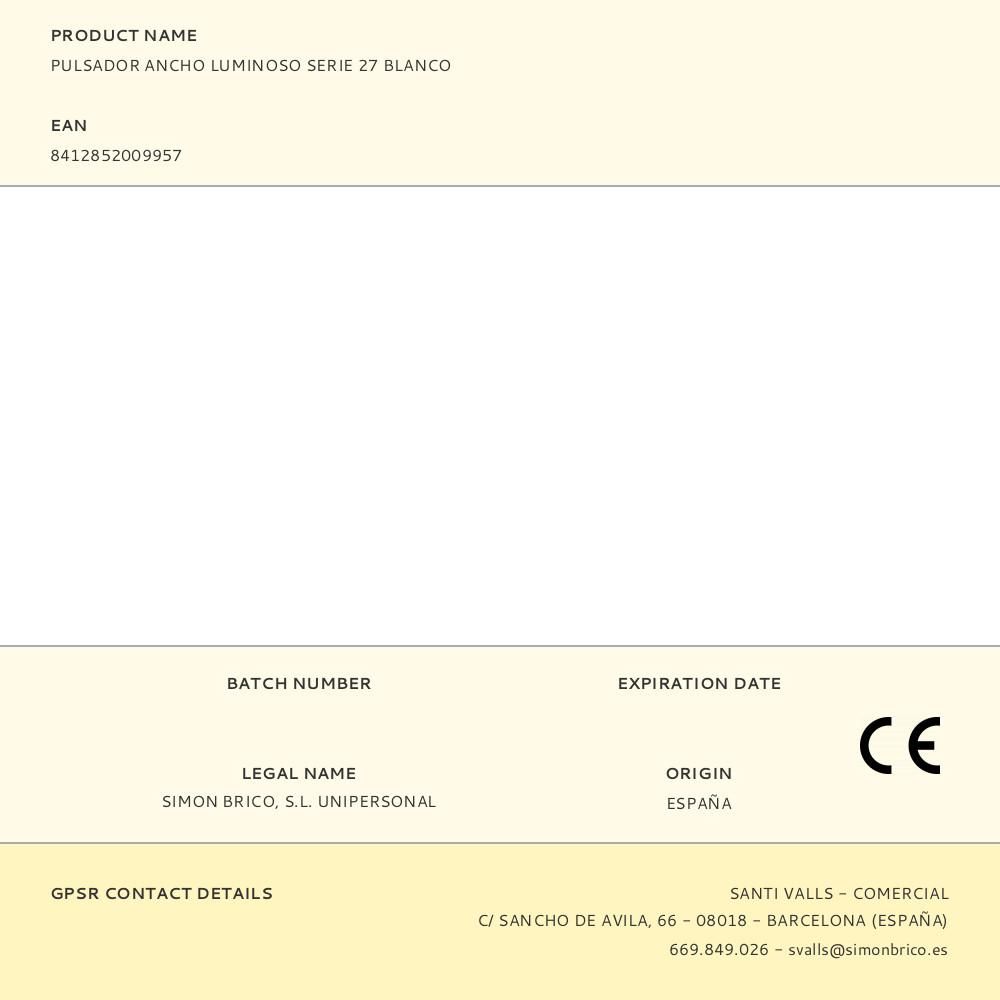 PULSADOR ANCHO LUMINOSO SERIE 27 BLANCO gallery 0