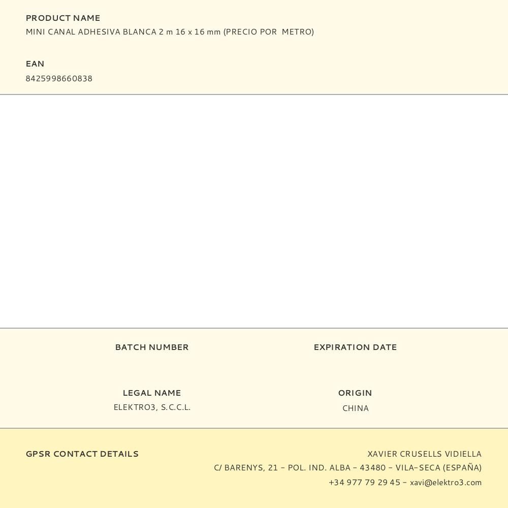 MINI CANAL ADHESIVA BLANCA 2 m 16 x 16 mm (PRECIO POR METRO) gallery 0