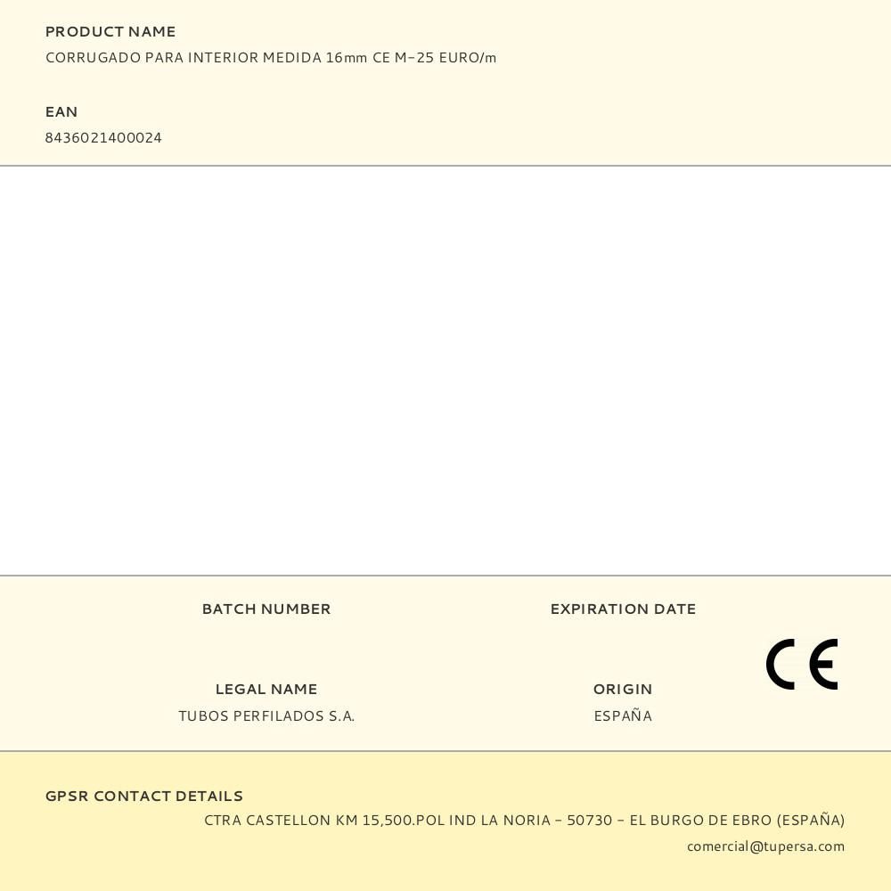 CORRUGADO PARA INTERIOR MEDIDA 16mm CE M-25 EURO/m gallery 0