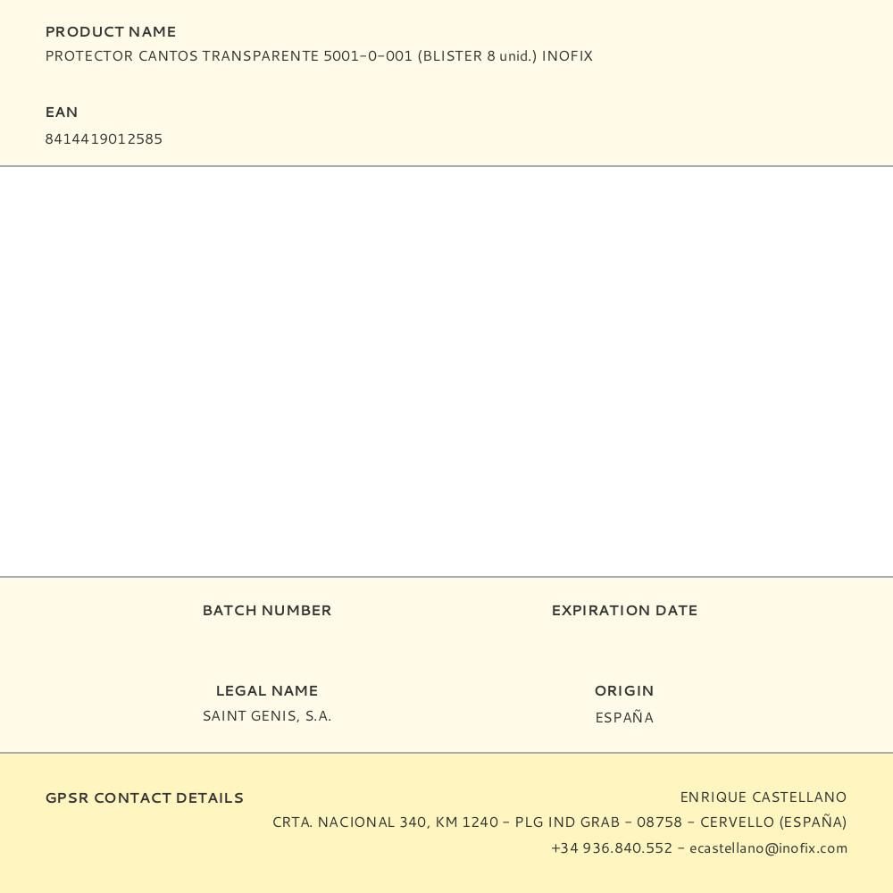 PROTECTOR CANTOS TRANSPARENTE 5001-0-001 (BLISTER 8 unid.) INOFIX gallery 1