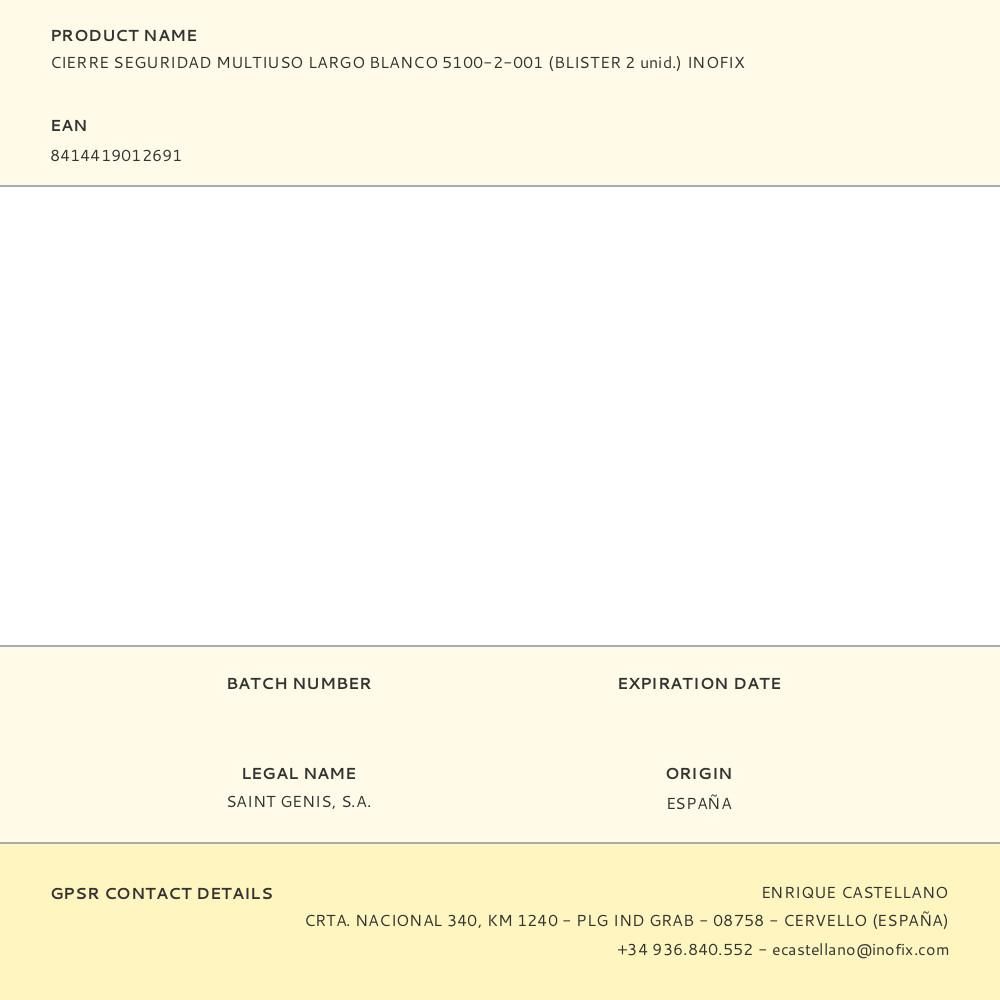 CIERRE SEGURIDAD MULTIUSO LARGO BLANCO 5100-2-001 (BLISTER 2 unid.) INOFIX gallery 1