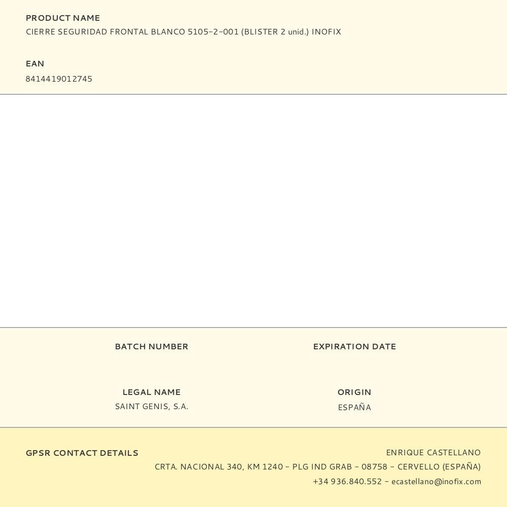 CIERRE SEGURIDAD FRONTAL BLANCO 5105-2-001 (BLISTER 2 unid.) INOFIX gallery 1