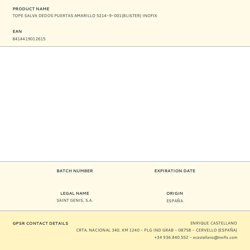 TOPE SALVA DEDOS PUERTAS AMARILLO 5214-9-001(BLISTER) INOFIX gallery 1