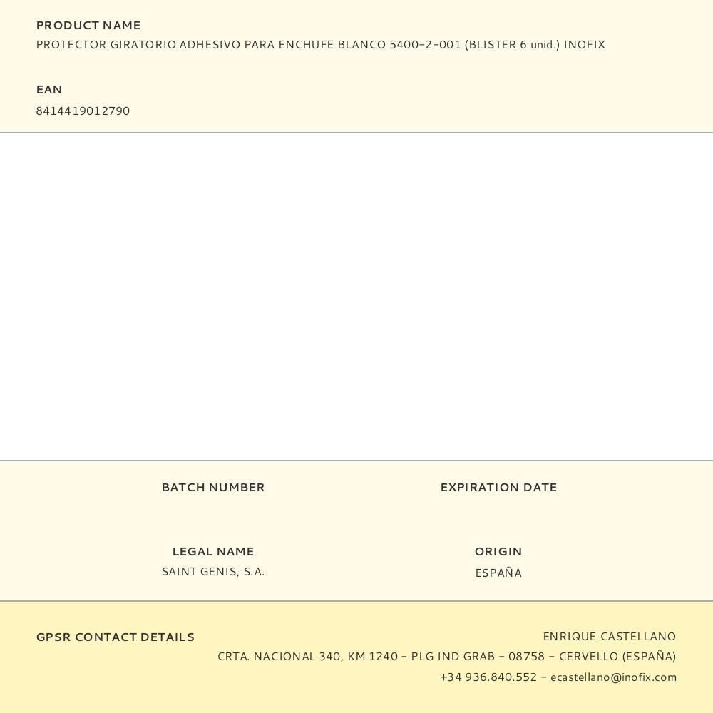 PROTECTOR GIRATORIO ADHESIVO PARA ENCHUFE BLANCO 5400-2-001 (BLISTER 6 unid.) INOFIX gallery 1
