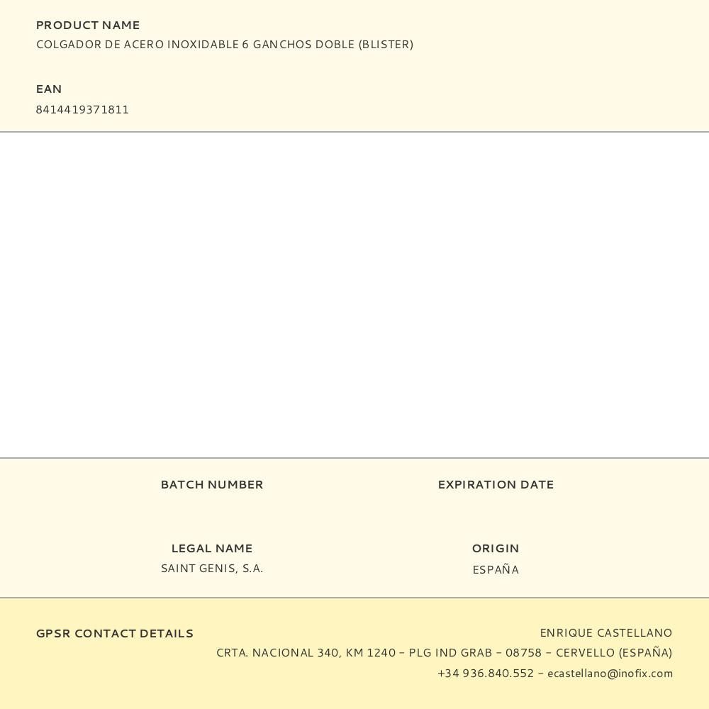 COLGADOR DE ACERO INOXIDABLE 6 GANCHOS DOBLE (BLISTER) gallery 1