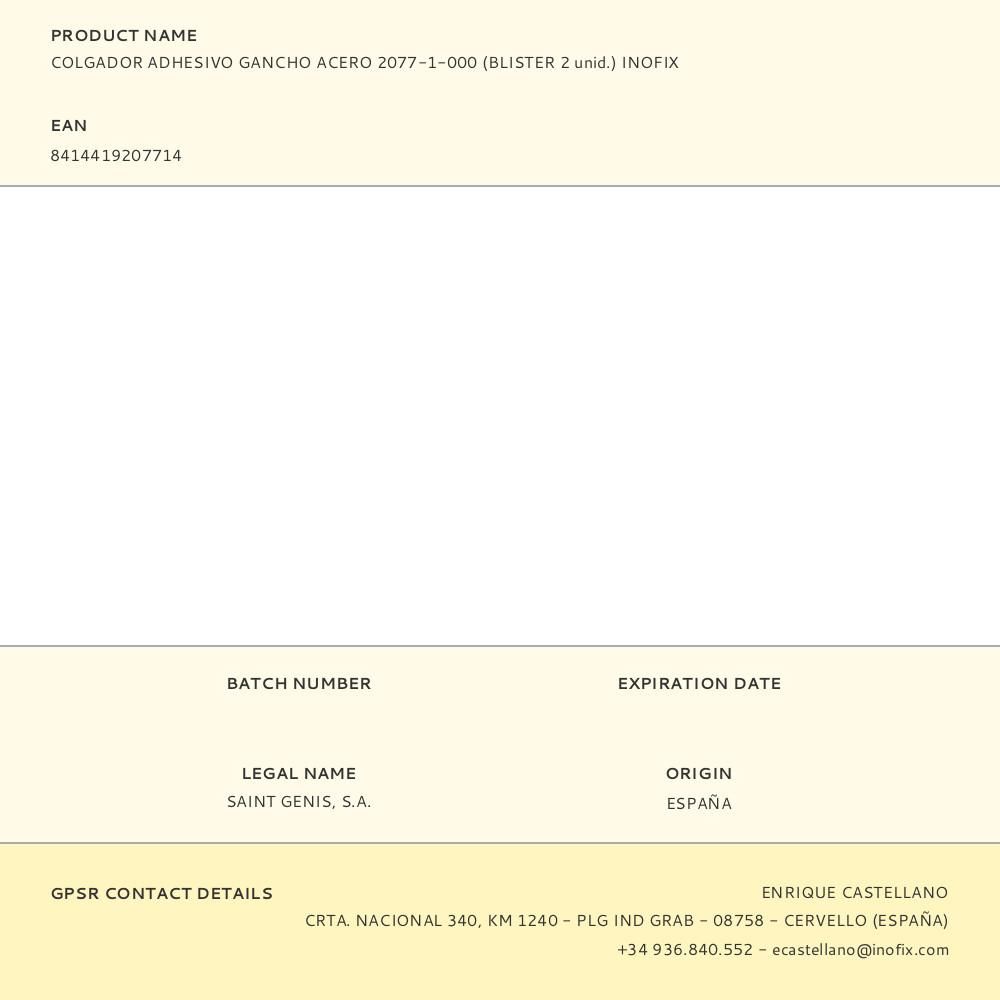 COLGADOR ADHESIVO GANCHO ACERO 2077-1-000 (BLISTER 2 unid.) INOFIX gallery 1