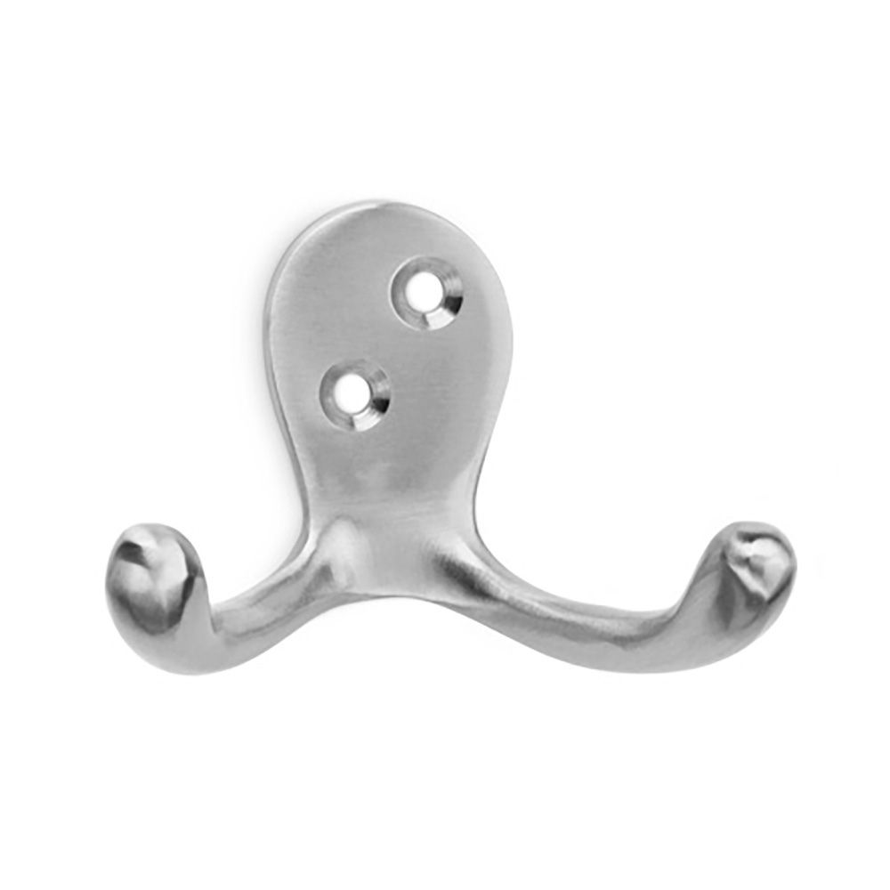 COLGADOR CLASICO DOBLE DE LATON NIQUEL SATINADO (BLISTER)