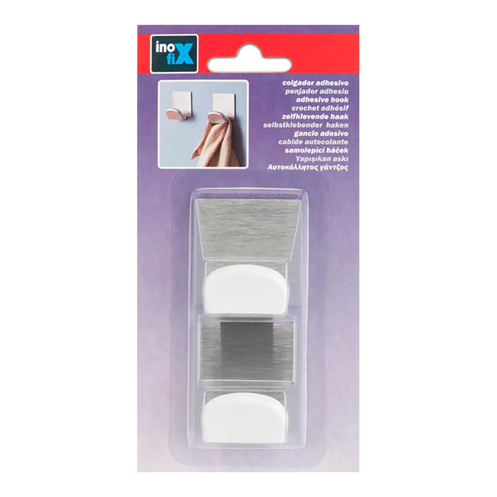 COLGADOR ADHESIVO BLANCO CON BASE ADE ACERO INOXIDABLE (BLISTER 2 uds) gallery 0