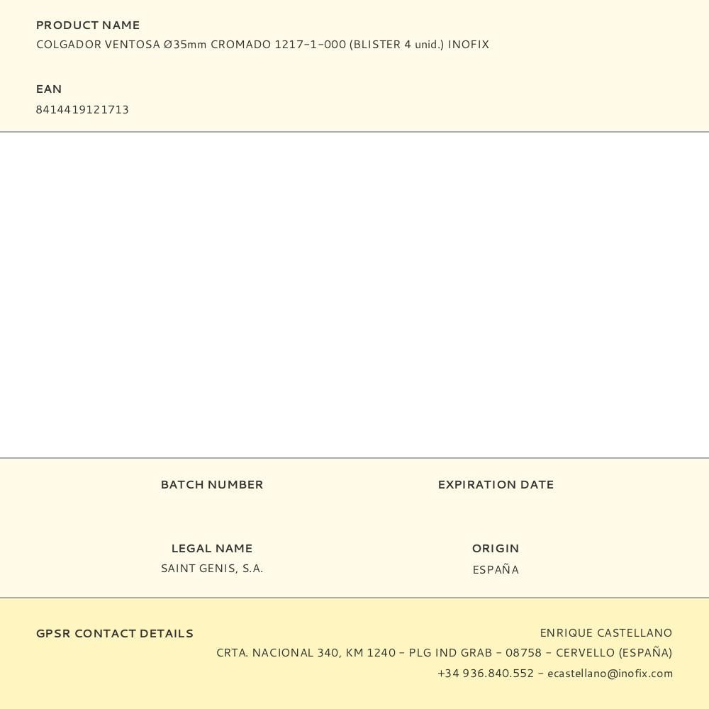 COLGADOR VENTOSA Ø35mm CROMADO 1217-1-000 (BLISTER 4 unid.) INOFIX gallery 1