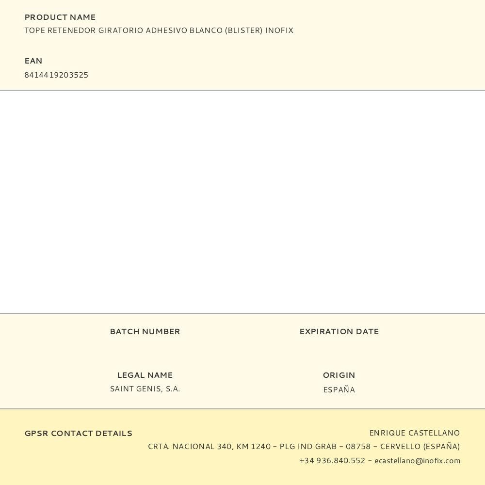 TOPE RETENEDOR GIRATORIO ADHESIVO BLANCO (BLISTER) INOFIX gallery 1