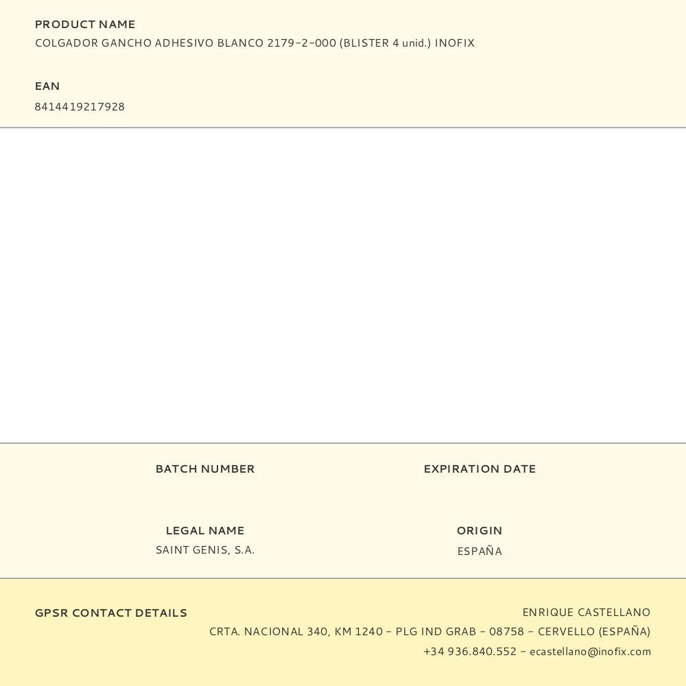 COLGADOR GANCHO ADHESIVO BLANCO 2179-2-000 (BLISTER 4 unid.) INOFIX gallery 1