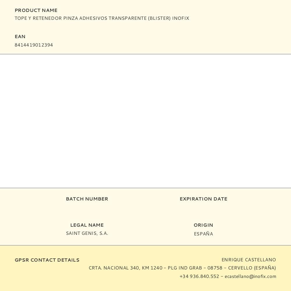 TOPE Y RETENEDOR PINZA ADHESIVOS TRANSPARENTE (BLISTER) INOFIX gallery 1