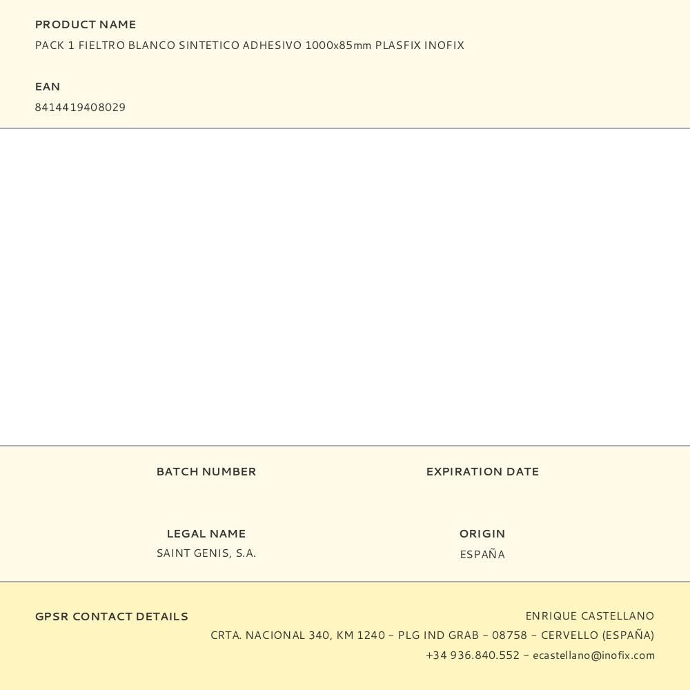 PACK 1 FIELTRO BLANCO SINTETICO ADHESIVO 1000x85mm PLASFIX INOFIX gallery 0