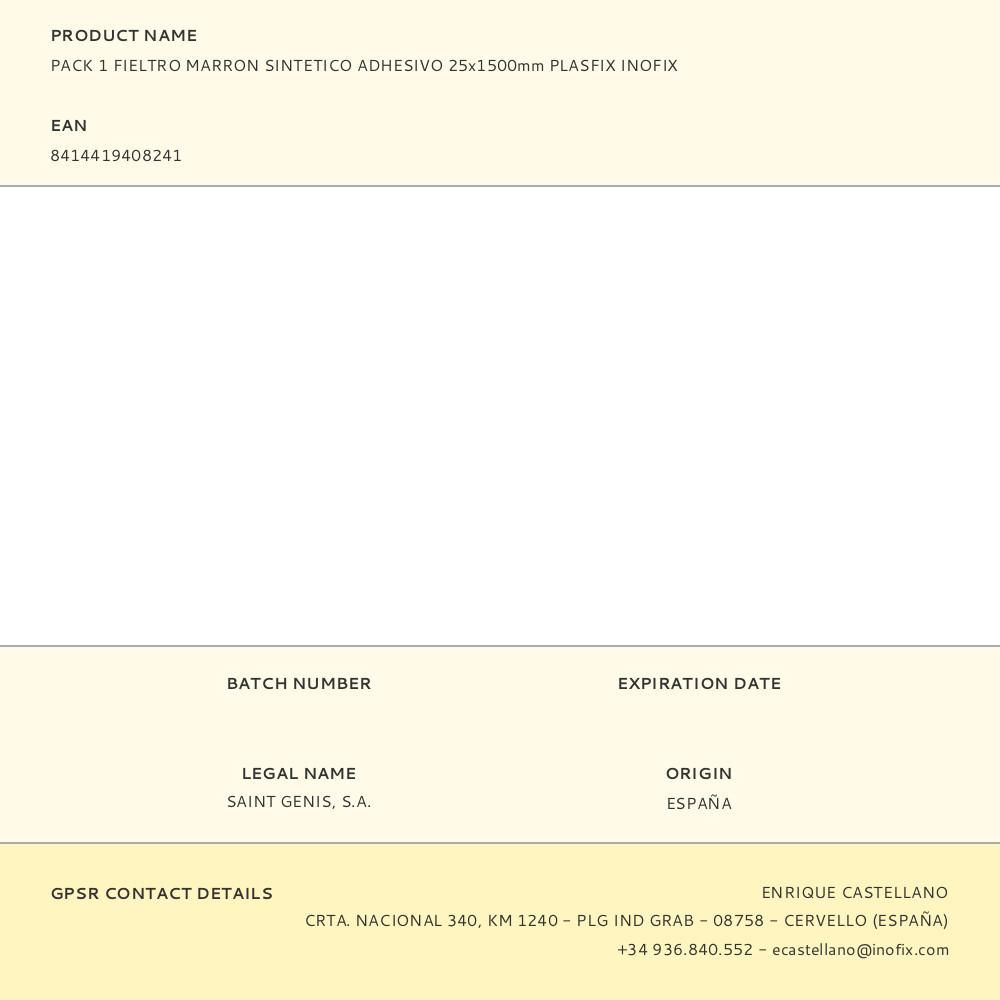 PACK 1 FIELTRO MARRON SINTETICO ADHESIVO 25x1500mm PLASFIX INOFIX gallery 0