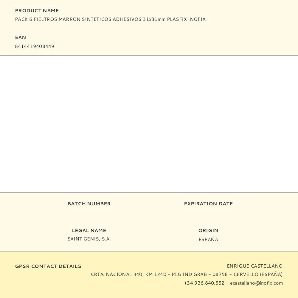 PACK 6 FIELTROS MARRON SINTETICOS ADHESIVOS 31x31mm PLASFIX INOFIX gallery 0