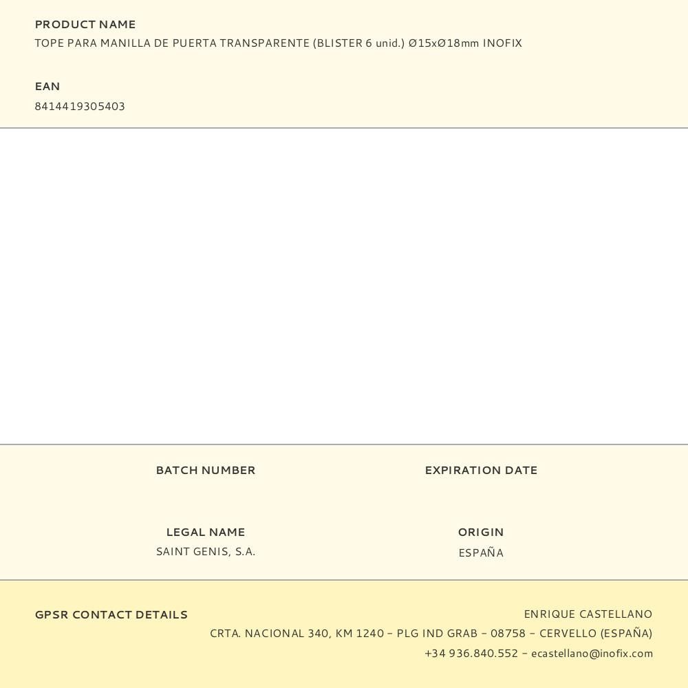 TOPE PARA MANILLA DE PUERTA TRANSPARENTE (BLISTER 6 unid.) Ø15xØ18mm INOFIX gallery 0