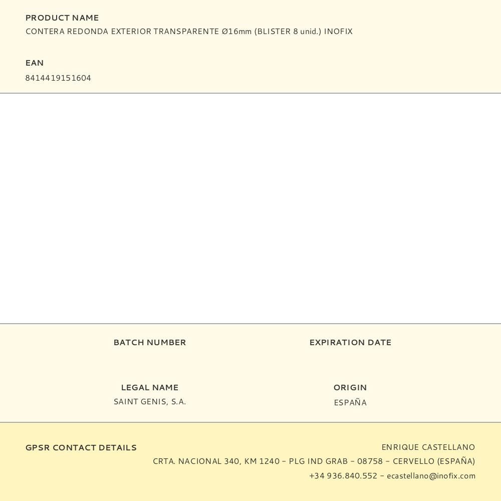 CONTERA REDONDA EXTERIOR TRANSPARENTE Ø16mm (BLISTER 8 unid.) INOFIX gallery 0
