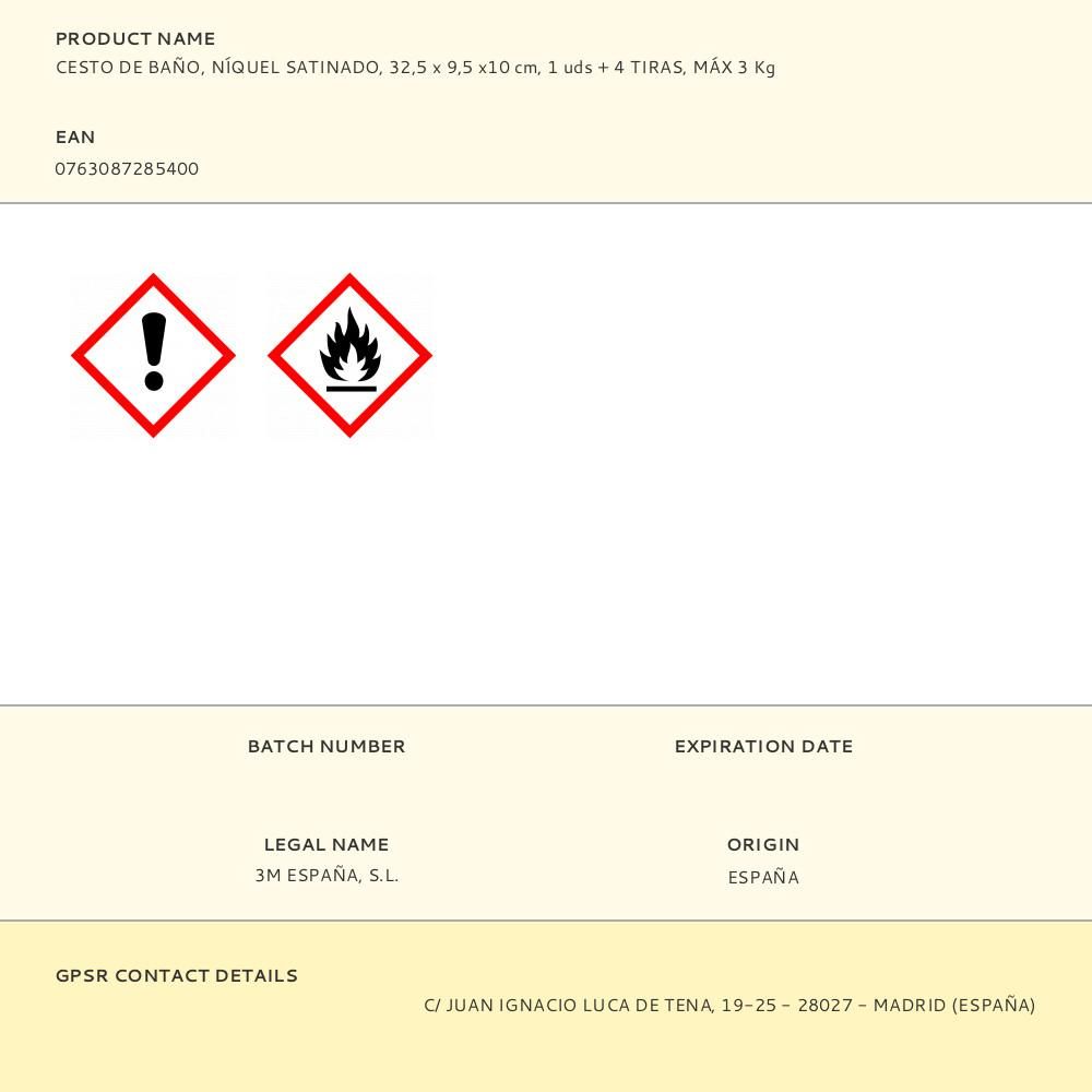 COMMAND CESTO DE BAÑO, NÍQUEL SATINADO, 32,5 x 9,5 x10 cm, 1 uds + 4 TIRAS, MÁX 3 Kg gallery 2