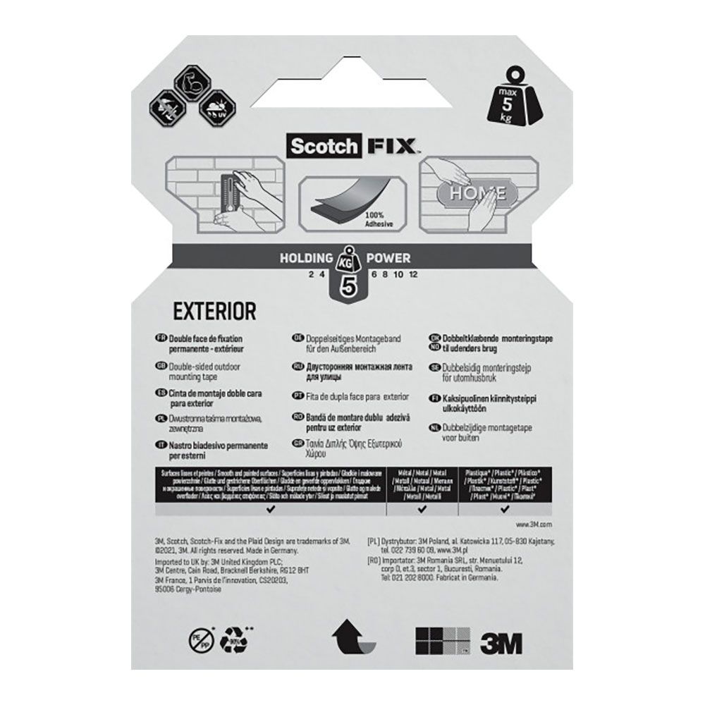CINTA DOBLE CARA DE MONTAJE PARA EXTERIORES, MÁX 5 Kg, 19 mm x 1,5 m gallery 1