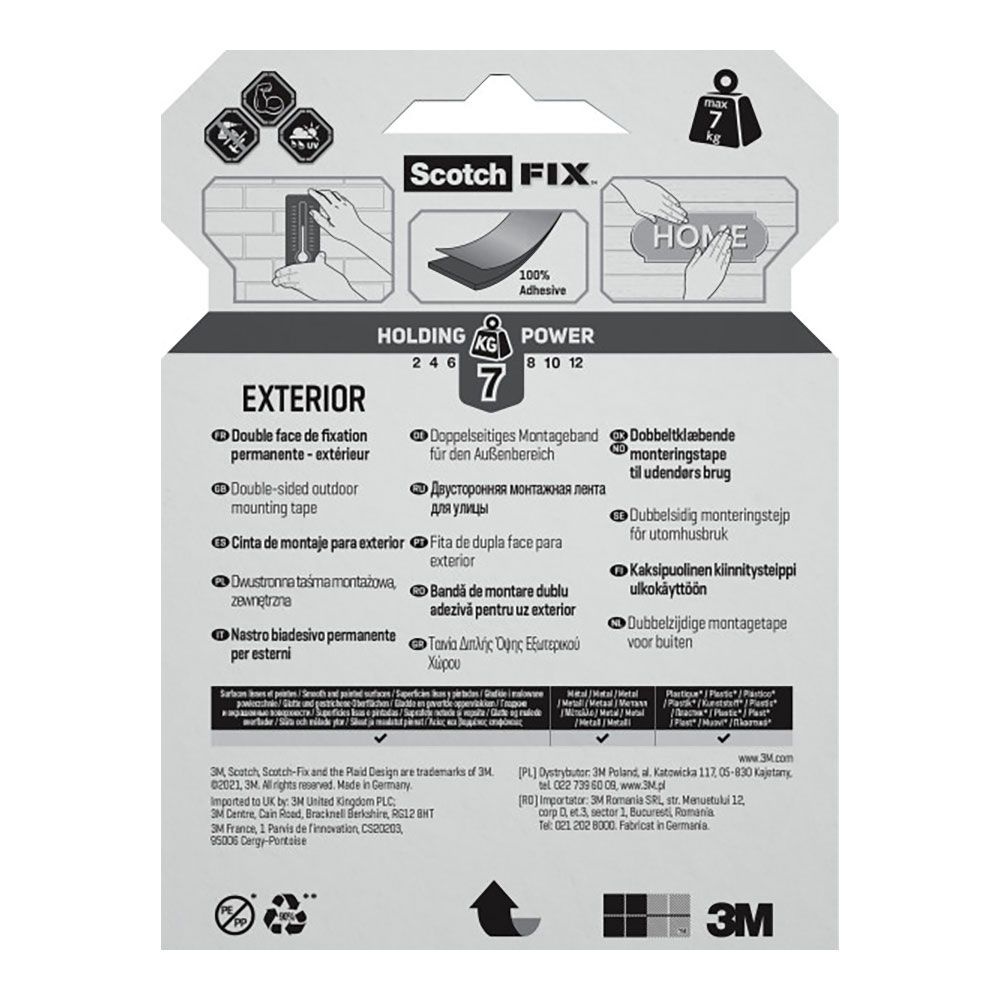 CINTA DOBLE CARA DE MONTAJE PARA EXTERIORES, MÁX 7 Kg 19 mm x 5 m gallery 1