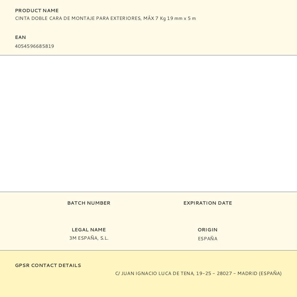 CINTA DOBLE CARA DE MONTAJE PARA EXTERIORES, MÁX 7 Kg 19 mm x 5 m gallery 2