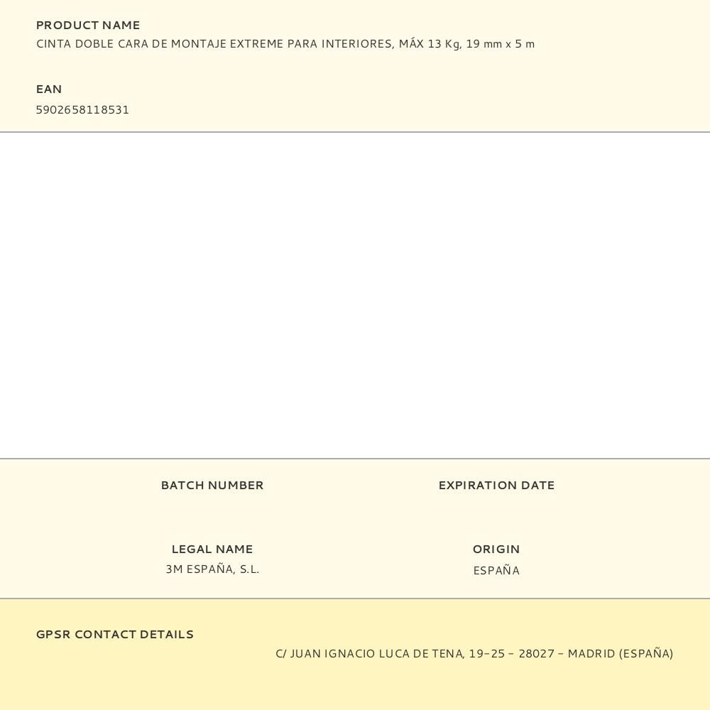 CINTA DOBLE CARA DE MONTAJE EXTREME PARA INTERIORES, MÁX 13 Kg, 19 mm x 5 m gallery 2