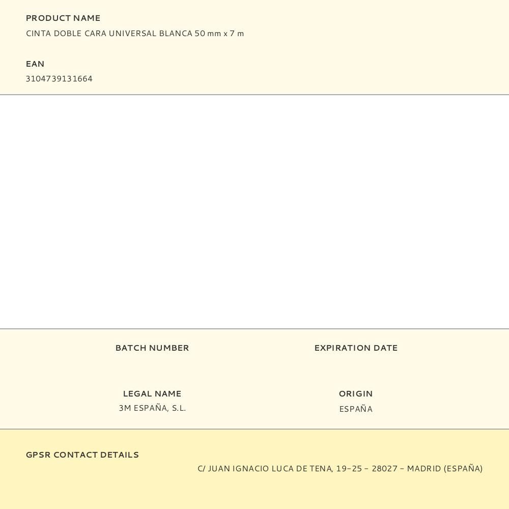 CINTA DOBLE CARA UNIVERSAL BLANCA 50 mm x 7 m gallery 0
