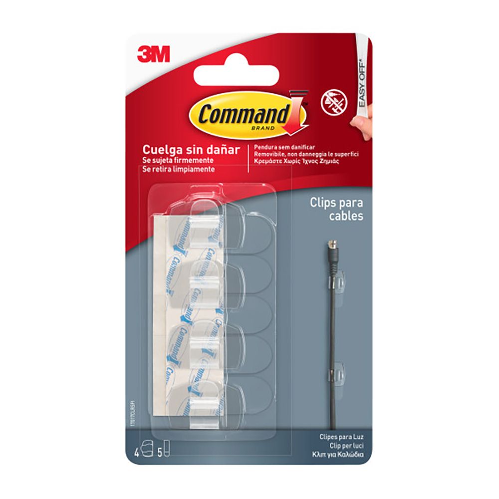 COMMAND CLIPS REDONDOS PARA CABLES, TRANPARENTES, 19 x 32 x 13 mm, 4 uds + 5 TIRAS, 17017CLR gallery 1