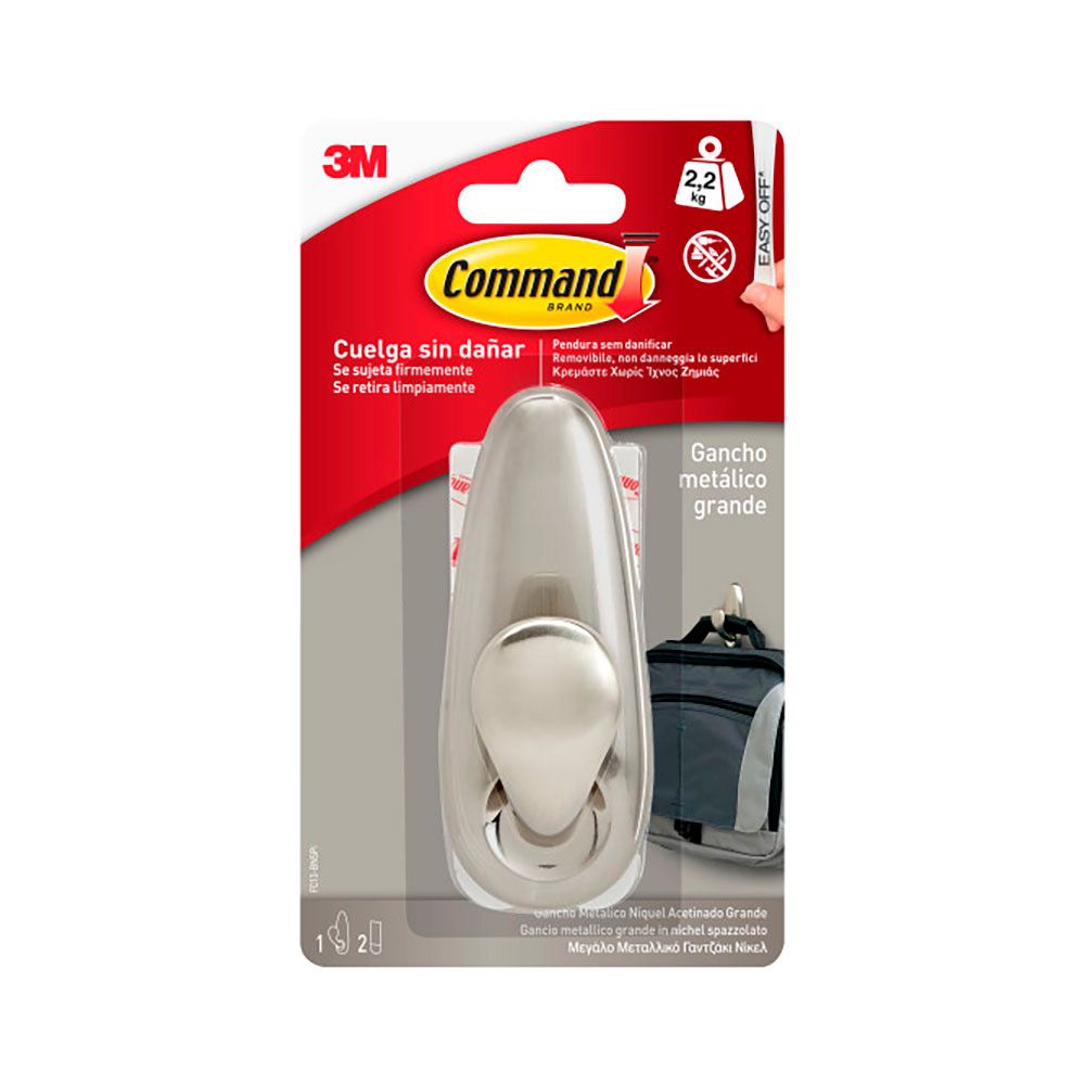 COMMAND GANCHO METÁLICO, GRANDE, NÍQUEL PULIDO, 1 ud + 2 TIRAS, MÁX 2,2 Kg gallery 0