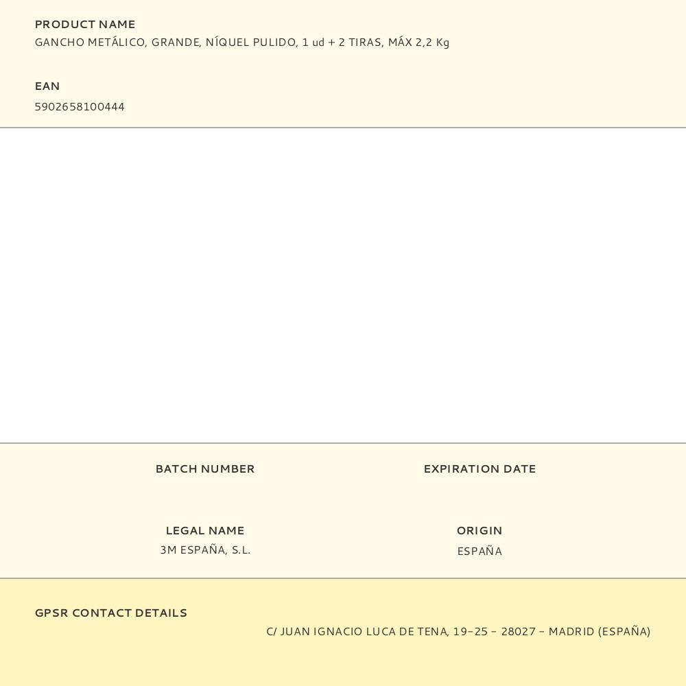 COMMAND GANCHO METÁLICO, GRANDE, NÍQUEL PULIDO, 1 ud + 2 TIRAS, MÁX 2,2 Kg gallery 2